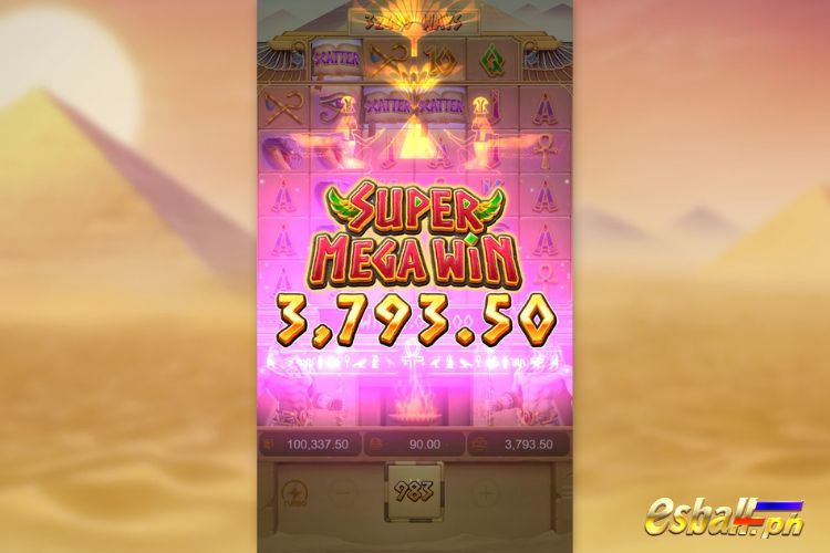 Bet 90 pesos and win 3,793.5 pesos on PG Egypt's Book Of Mystery Big Win.