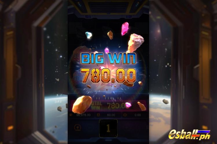 Bet 60 pesos and win 780 pesos on Galaxy Miner Big Win.