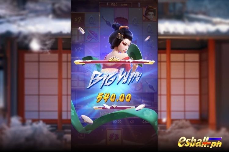 Bet 90 and get a big win 540 in the PG Geisha's Revenge.
