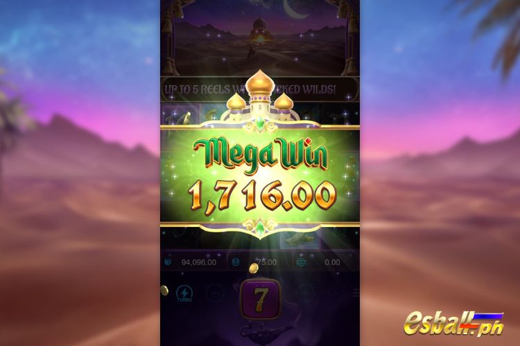 Bet 75 pesos and win 1,716 pesos on PG Genie's 3 Wishes Big Win.