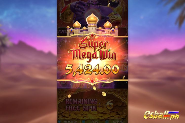 Bet 75 pesos and win 5,424 pesos on PG Genie's 3 Wishes Big Win.
