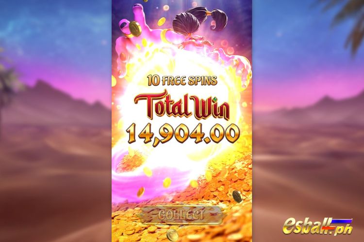 Bet 75 pesos and win 14,904 pesos on PG Genie's 3 Wishes Big Win.