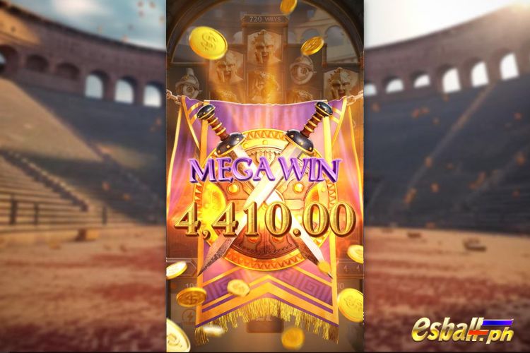 Bet 180 pesos and win 4,410 pesos on Gladiator's Glory Big Win.