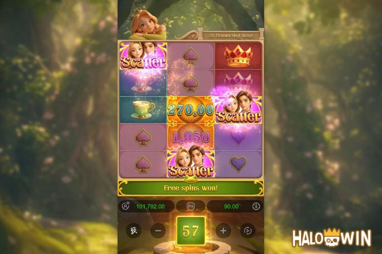 3+ Scatter triggers Grimms’ Bounty: Princess & The Frog Free Spins
