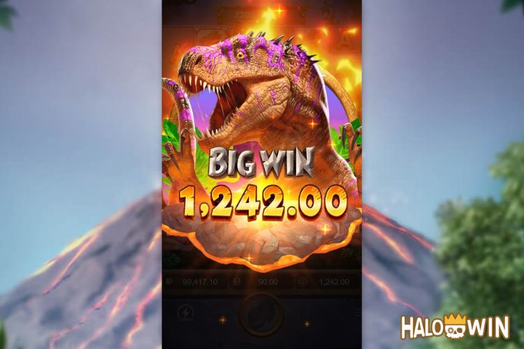 Bet 90 pesos and win 1,242 pesos on Jurassic Kingdom Big Win.