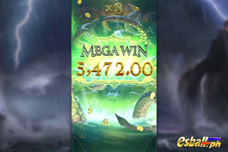 Bet 180 pesos and win 5,472 pesos on Legend Of Perseus Big Win.
