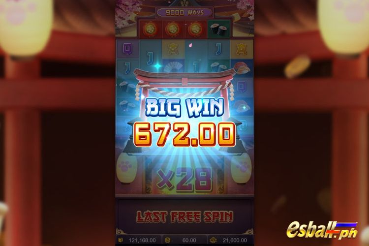 Bet 60 and get a big win 672 in PG Lucky Neko.
