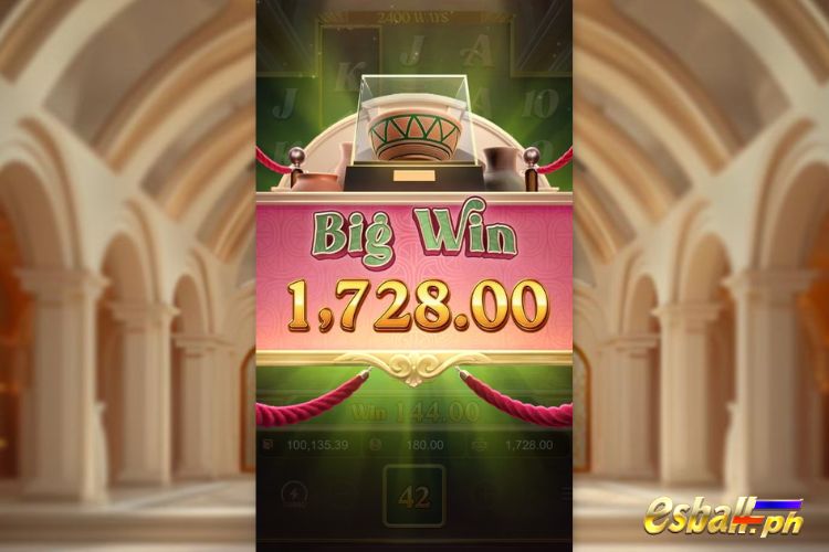 Bet 180 pesos and win 1,728 pesos on Museum Mystery Big Win.