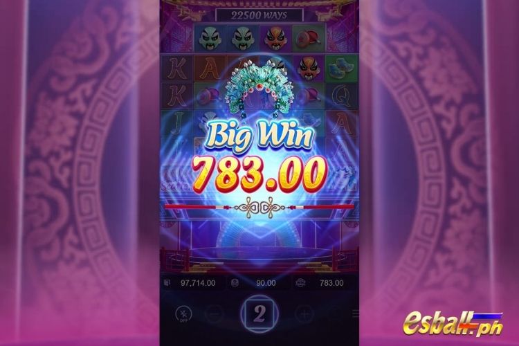 Bet 90 pesos and win 783 pesos on Opera Dynasty Big Win.