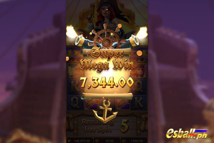Bet 90 pesos and win 7,344 pesos on PG Queen Of Bounty Big Win.