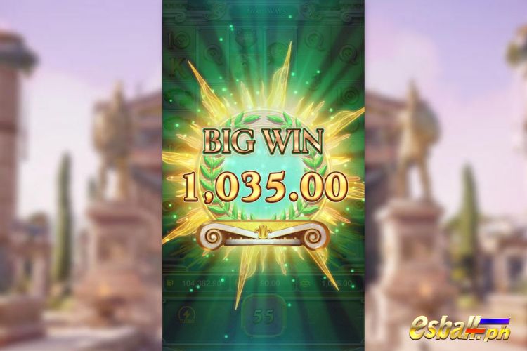 Bet 90 pesos and win 1,035 pesos on PG Rise Of Apollo Big Win.