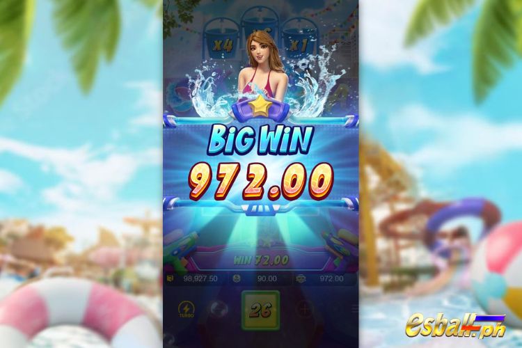 Bet 180 pesos and win 972 pesos on Songkran Splash Big Win.
