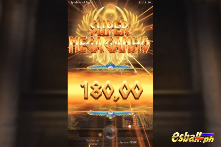Bet 3.6 and win 180 on PG Symbols Of Egypt Big Win.