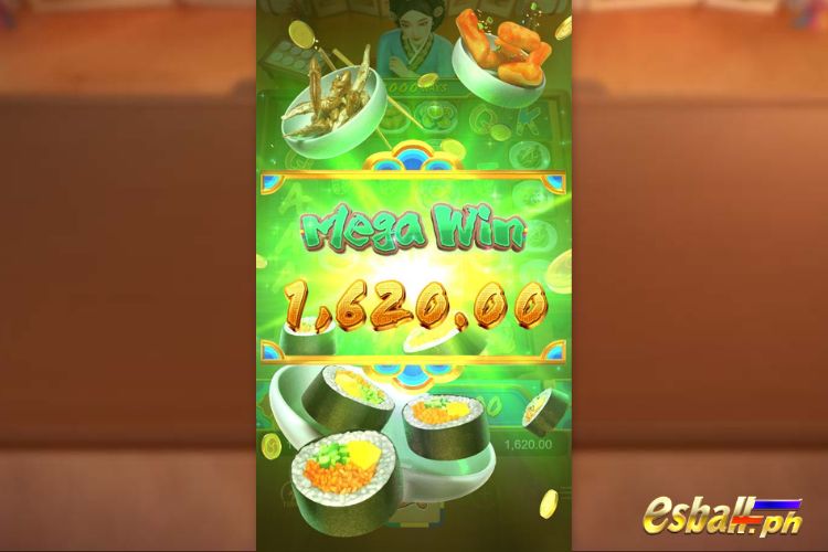 Bet 90 pesos and win 1,620 pesos on PG The Queen's Banquet Big Win.
