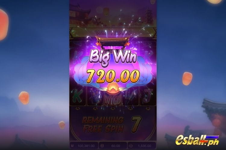 Bet 60 and get a big win 720 in the PG Soft Wild Fireworks.