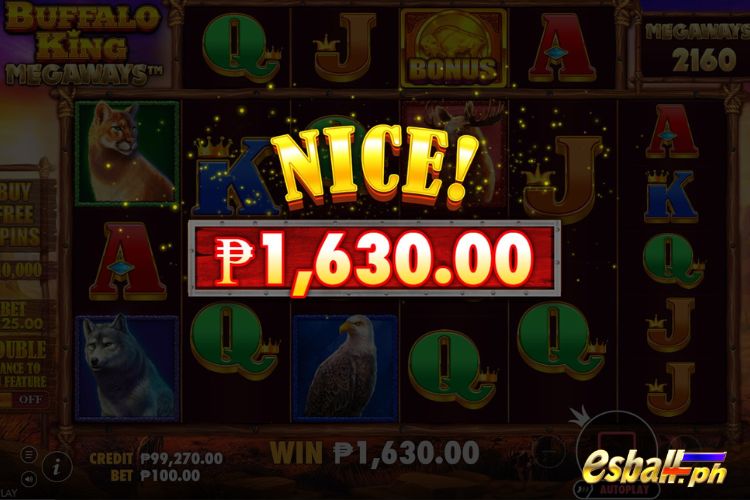 Bet 100 pesos and win 1,630 pesos on Buffalo King Megaways Big Win. Bet 100 pesos and win 1,630 pesos on Buffalo King Megaways Big Win.