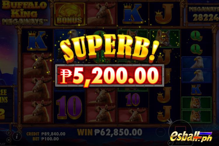Bet 100 pesos and win 5,200 pesos on Buffalo King Megaways Big Win. Bet 100 pesos and win 5,200 pesos on Buffalo King Megaways Big Win.