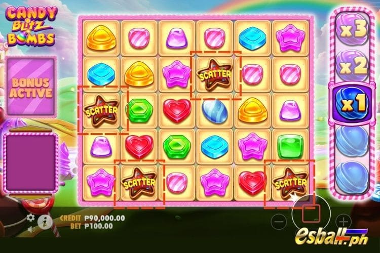 4+ Scatters trigger the free game feature.