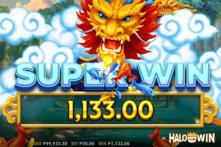 Bet 20 pesos and win 1,133 pesos on Dragon's Gate Bonus Choice Big Win.