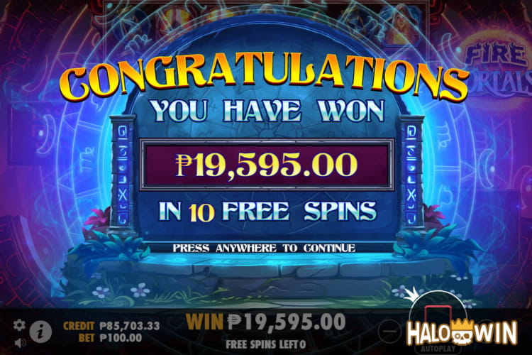 Get 19,595 Pesos in PP Fire Portals Free Spins.