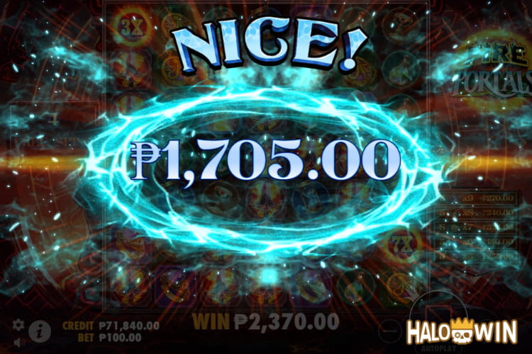 Bet 100 pesos and win 1,705 pesos on Fire Portals Big Win.