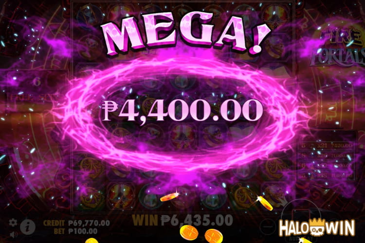 Bet 100 pesos and win 4,400 pesos on Fire Portals Big Win.