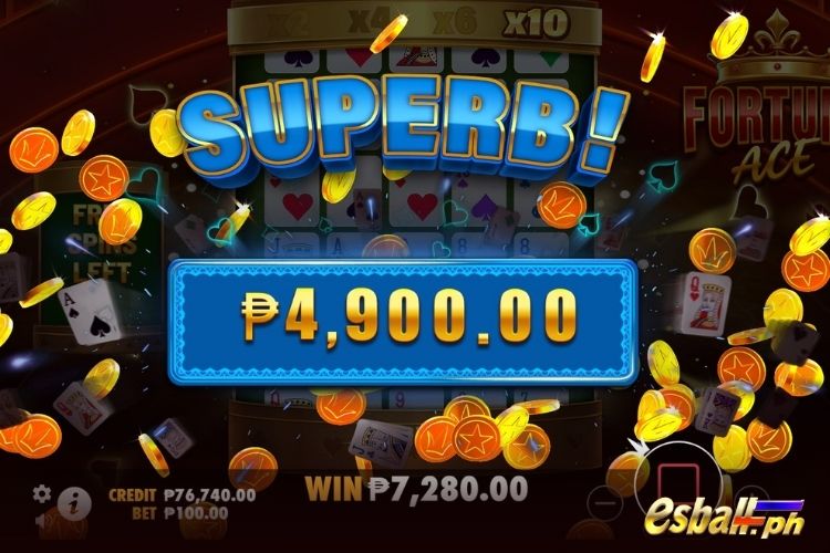 Bet 100 pesos and win 4,900 pesos on Fortune Ace Big Win.