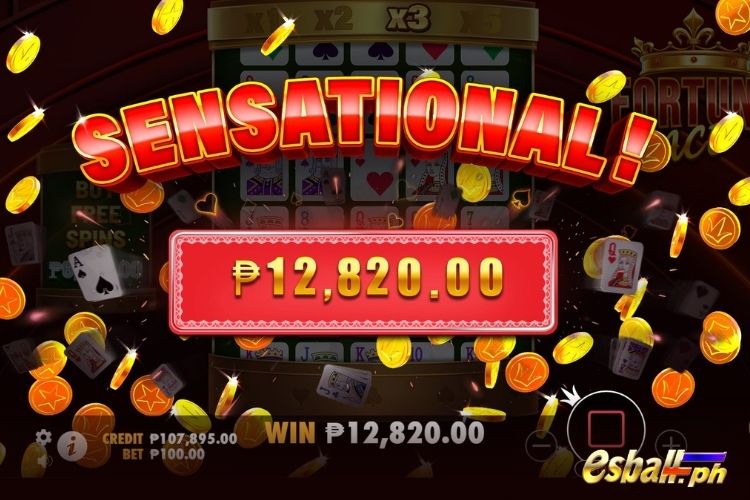 Bet 100 pesos and win 12,820 pesos on Fortune Ace Big Win.
