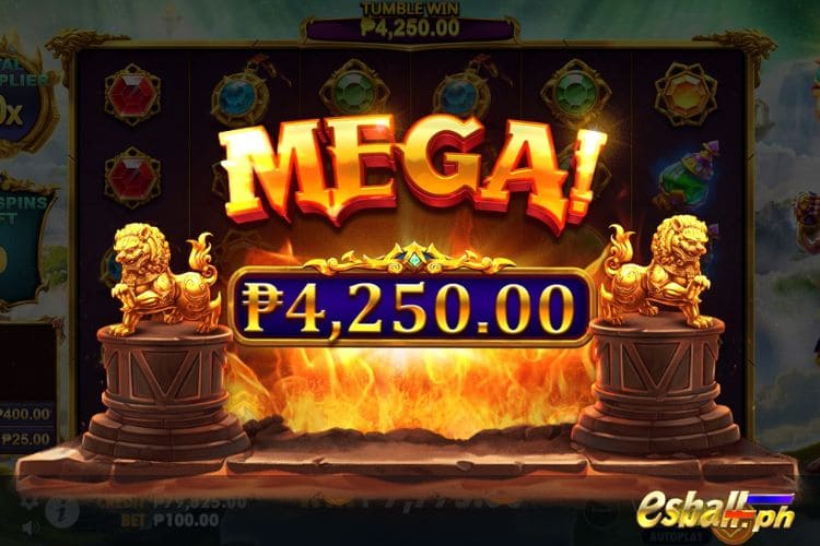 Bet 100 pesos and win 4,250 pesos on Gates Of Gatot Kaca 1000 Big Win.