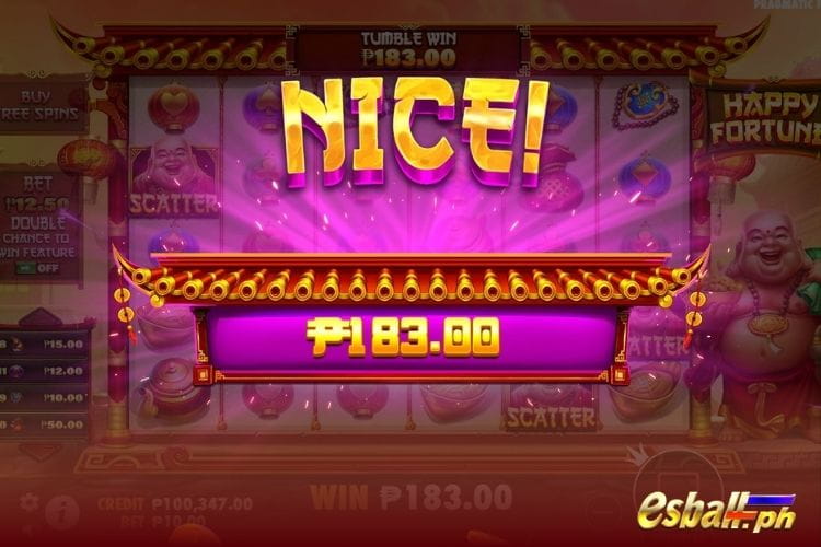 Bet 10 and get a big win 183 in the Happy Fortune.
