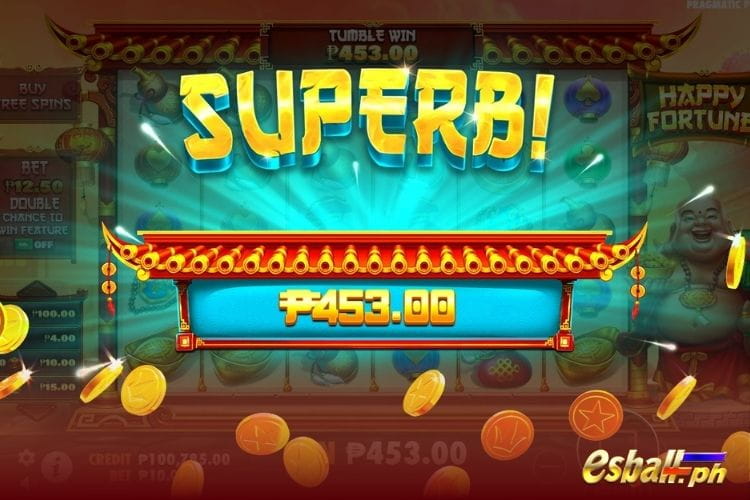 Bet 10 and get a big win 453 in the Happy Fortune.