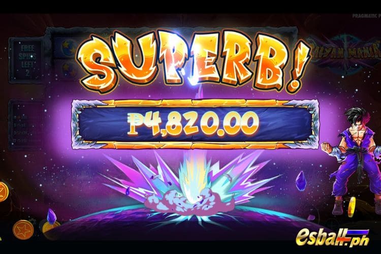 Bet 100 pesos and win 4,820 pesos on Saiyan Mania Big Win.