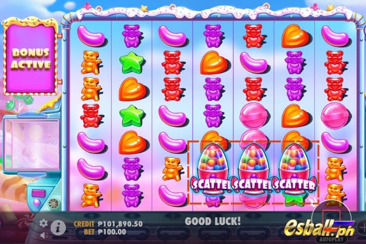3+ Scatters trigger the free game feature.
