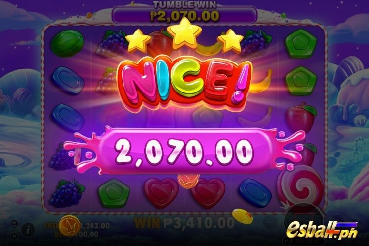 Bet 100 pesos and win 2,070 pesos on Sweet Bonanza Big Win.