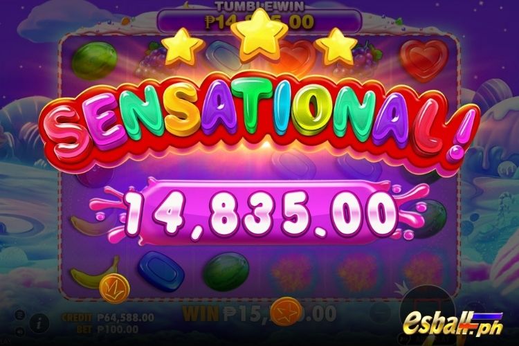 Bet 100 pesos and win 14,835 pesos on Sweet Bonanza Big Win.