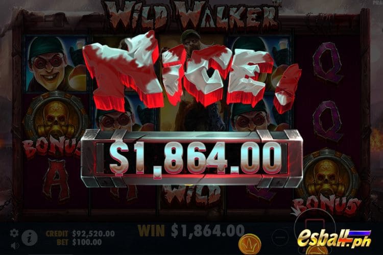 Bet 100 pesos and win 1,864 pesos on Wild Walker Big Win.