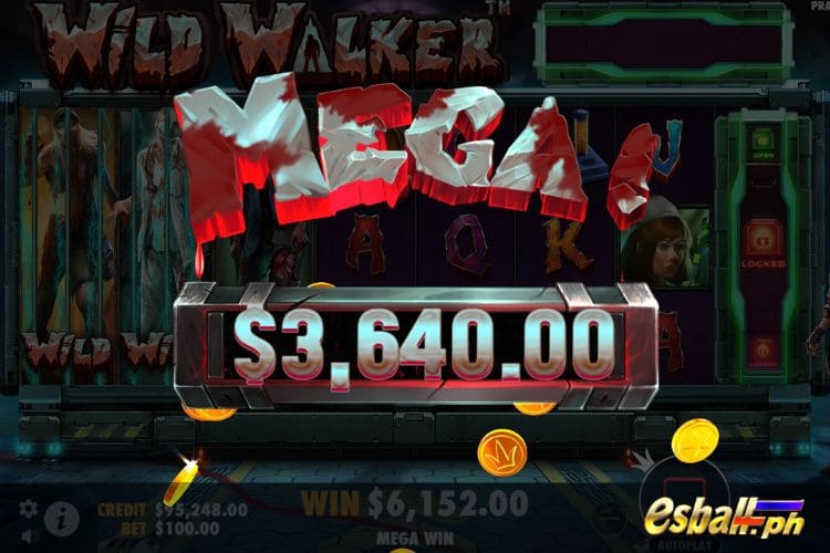 Bet 100 pesos and win 3,640 pesos on Wild Walker Big Win.