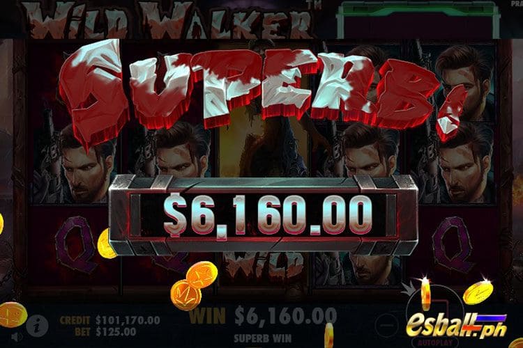 Bet 100 pesos and win 6,160 pesos on Wild Walker Big Win.