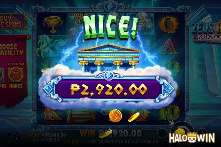 Bet 100 pesos and win 2,920 pesos on Zeus vs Hades Gods Of War Big Win.