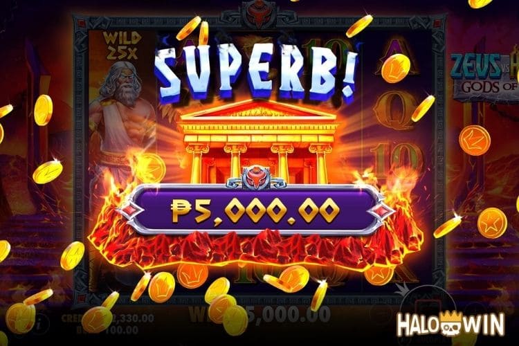 Bet 100 pesos and win 5,000 pesos on Zeus vs Hades Gods Of War Big Win.