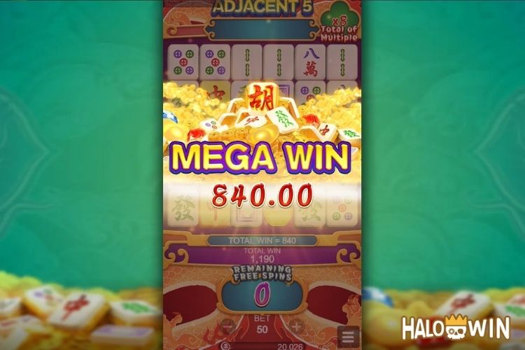 Bet 50 pesos and win 840 pesos on Mahjong 3+ Big Win.