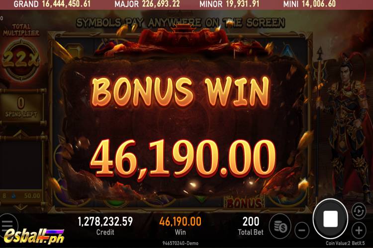 RSG Legend of Lu Bu Free Games Total Winnings