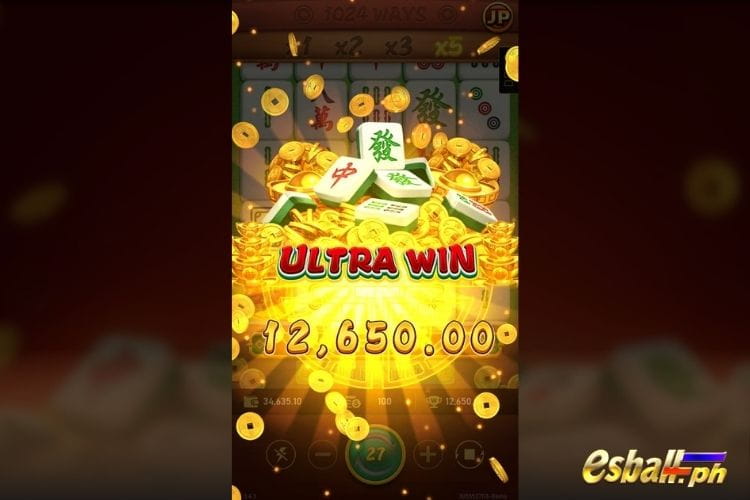 Bet 100 and get a big win 12,650 in the Rich Mahjong.