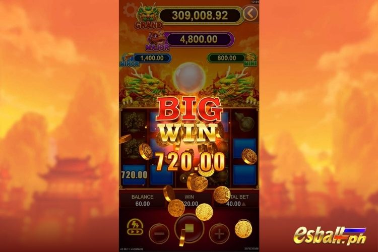 Bet 40 pesos and win 720 pesos on Fortune Treasure Big Win.