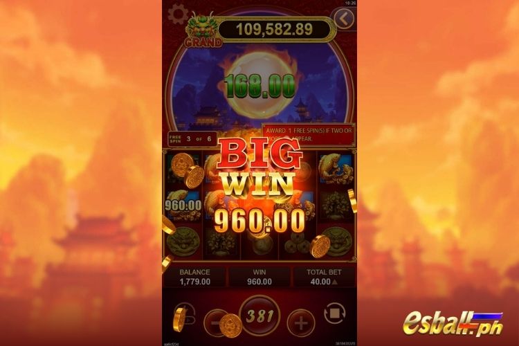 Bet 40 pesos and win 960 pesos on Fortune Treasure Big Win.