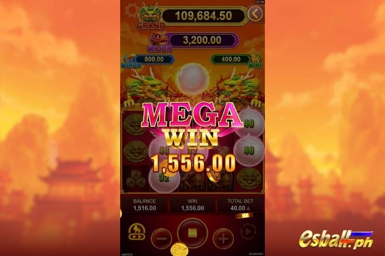 Bet 40 pesos and win 1,556 pesos on Fortune Treasure Big Win.