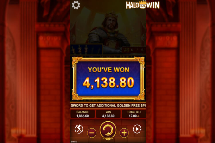 Won 4,138.80 Pesos in YB King Arthur Gold Free Spins