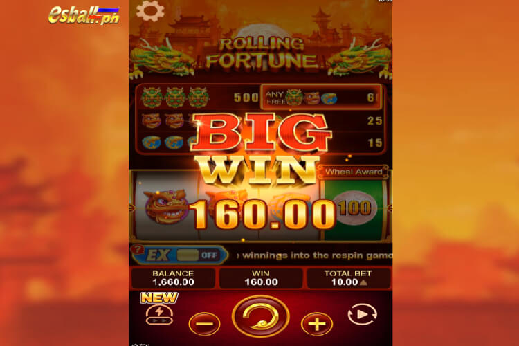 Scored 160 peso Big Win on Rolling Fortune Free Spins