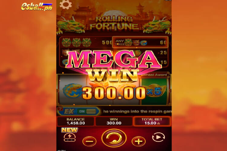 Scored 300 peso Mega Win on Rolling Fortune Free Spins