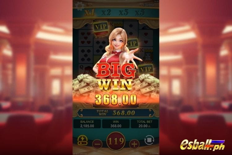 Bet 20 pesos and win 368 pesos on Yellow Bat Royal Ace Big Win!